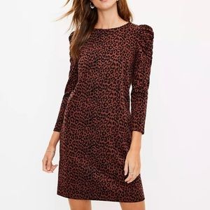 Leopard Print Ruched Sleeve Dress